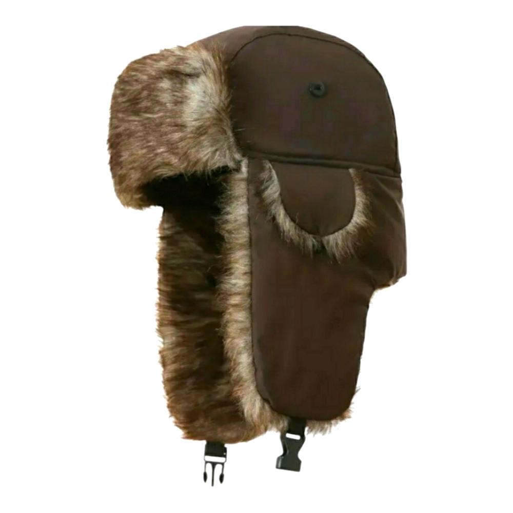 Women/men trapper hat brown unisex winterproof coldproof fleece lined ear flap.